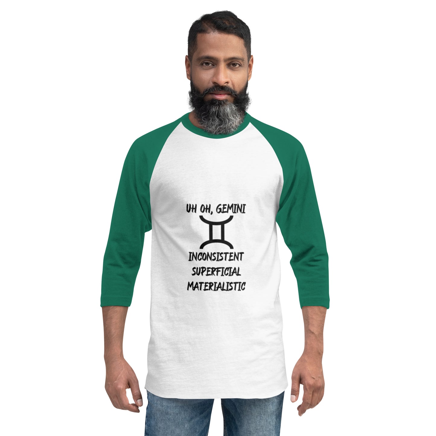 “Uh Oh, Gemini” Unisex 3/4 Sleeve Raglan Shirt