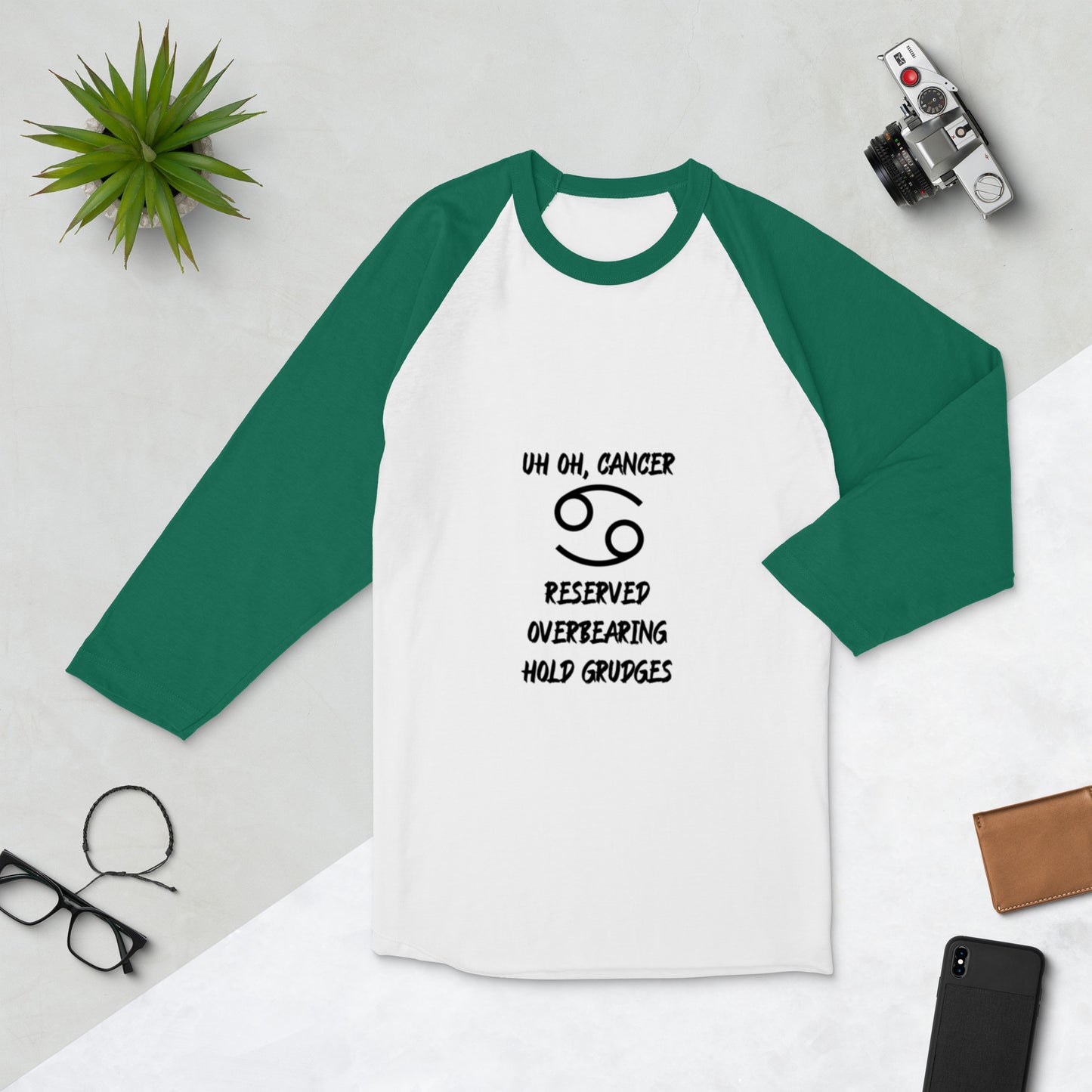 “Uh Oh, Cancer” Unisex 3/4 Sleeve Raglan Shirt
