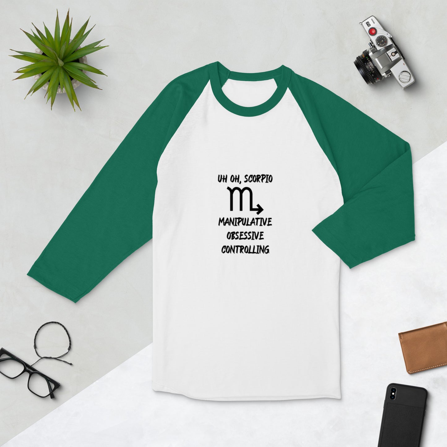 “Uh Oh, Scorpio” Unisex 3/4 Sleeve Raglan Shirt