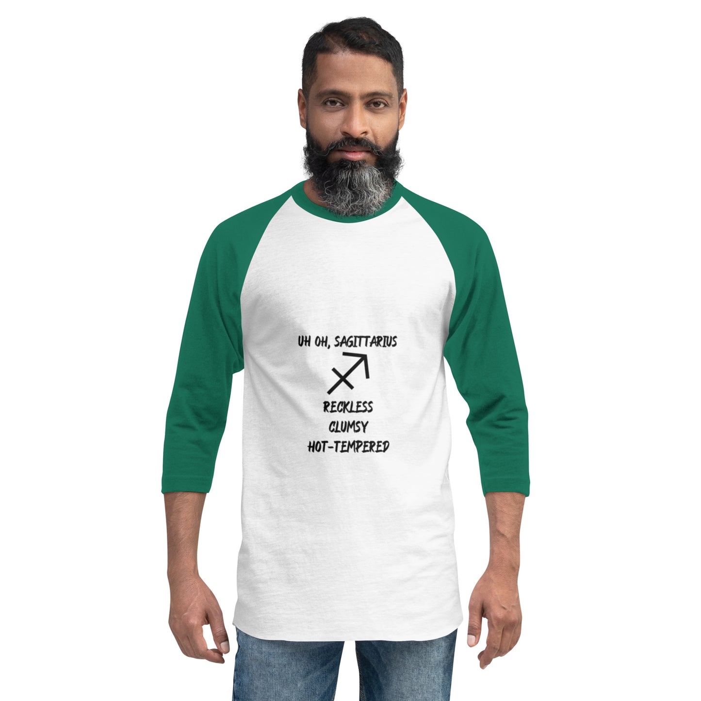 “Uh Oh, Sagittarius” Unisex 3/4 Sleeve Raglan Shirt