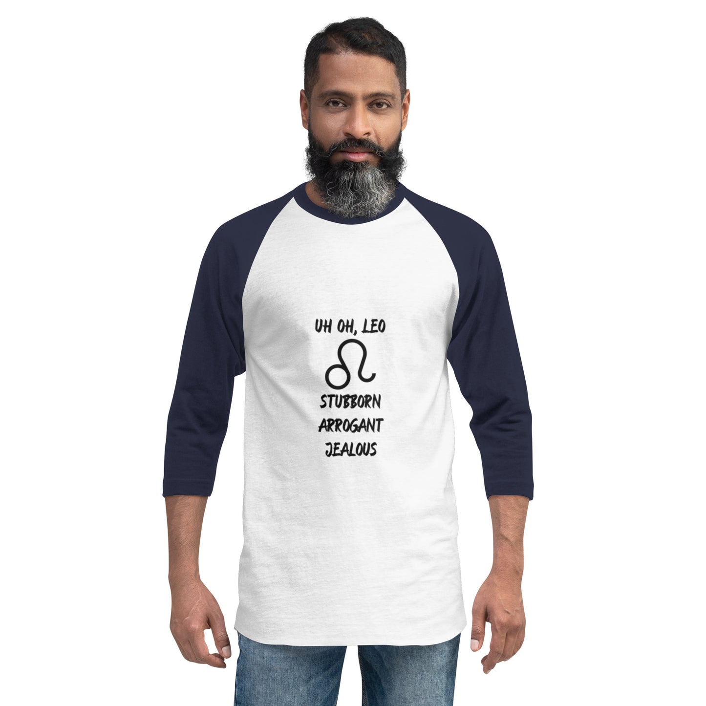 “Uh Oh, Leo” Unisex 3/4 Sleeve Raglan Shirt