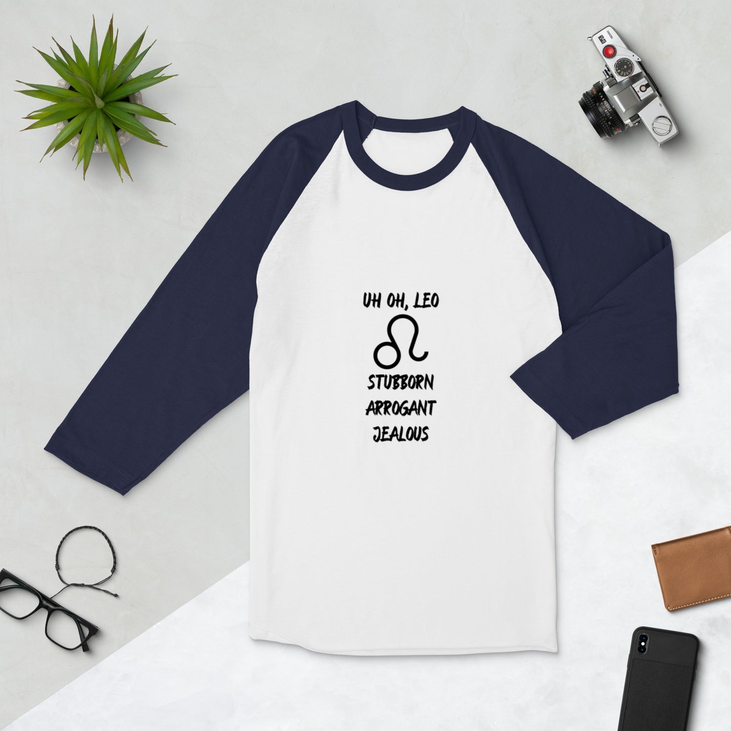 “Uh Oh, Leo” Unisex 3/4 Sleeve Raglan Shirt