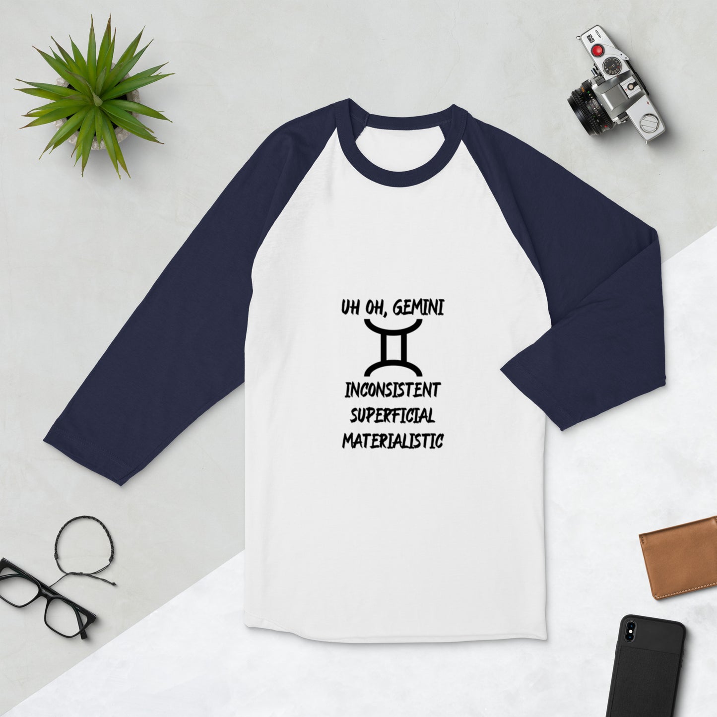 “Uh Oh, Gemini” Unisex 3/4 Sleeve Raglan Shirt