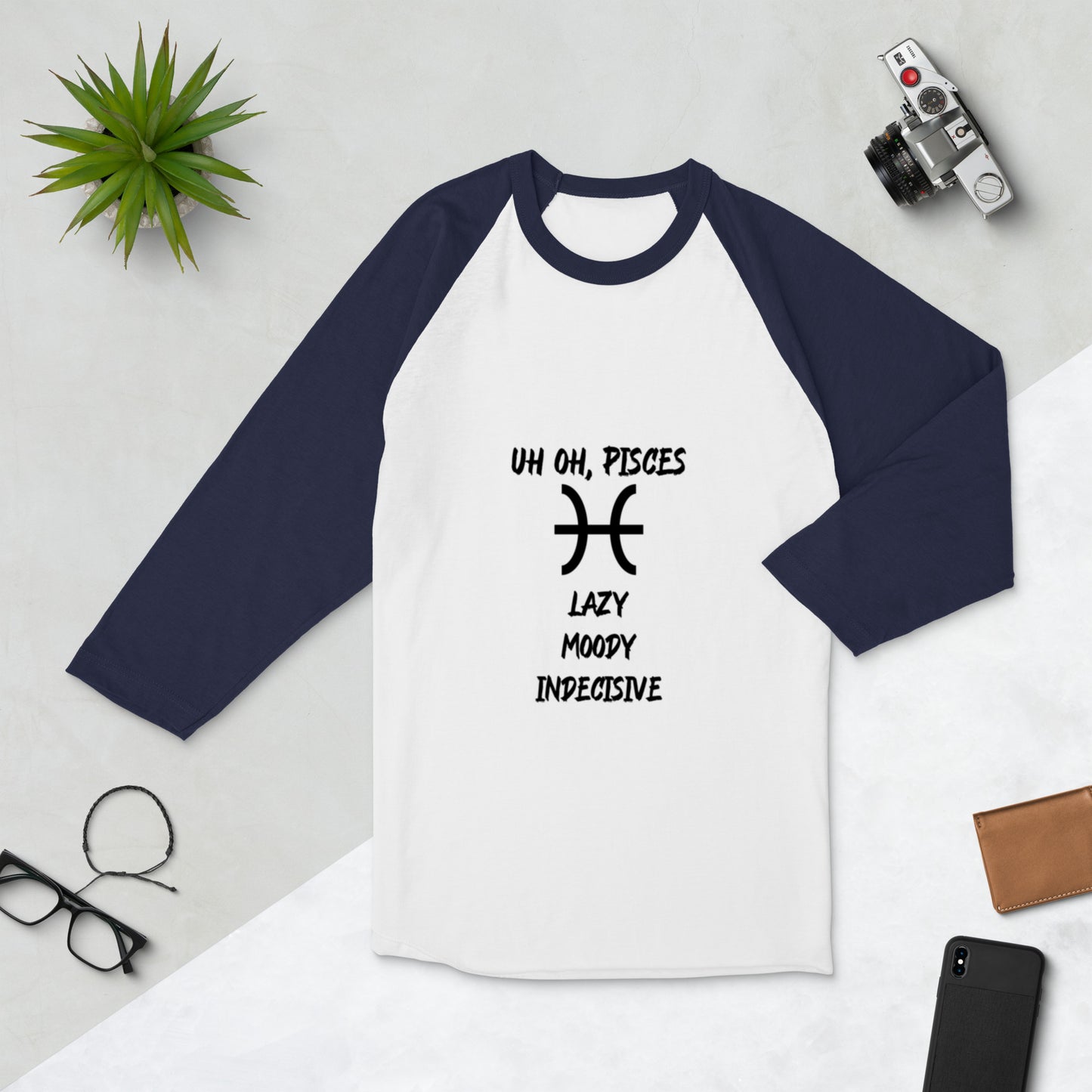 “Uh Oh, Pisces” Unisex 3/4 Sleeve Raglan Shirt