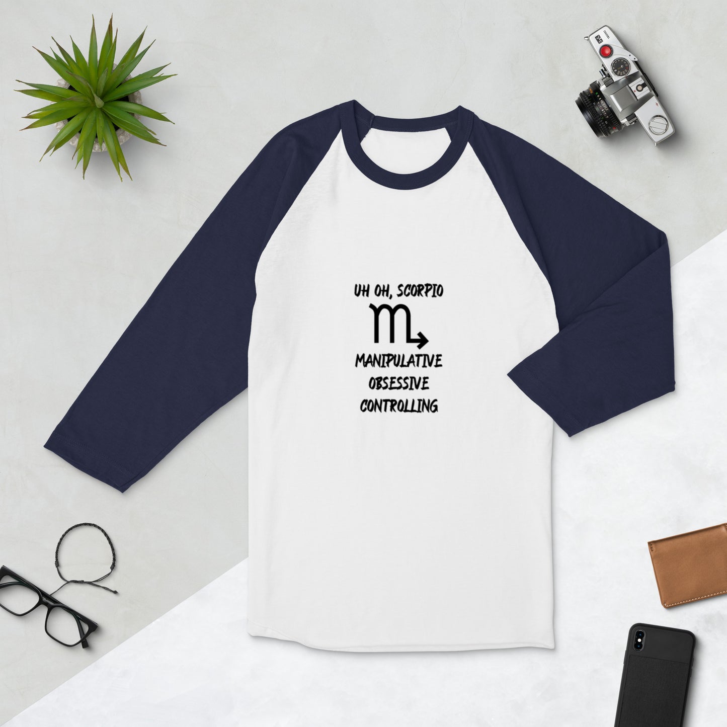 “Uh Oh, Scorpio” Unisex 3/4 Sleeve Raglan Shirt