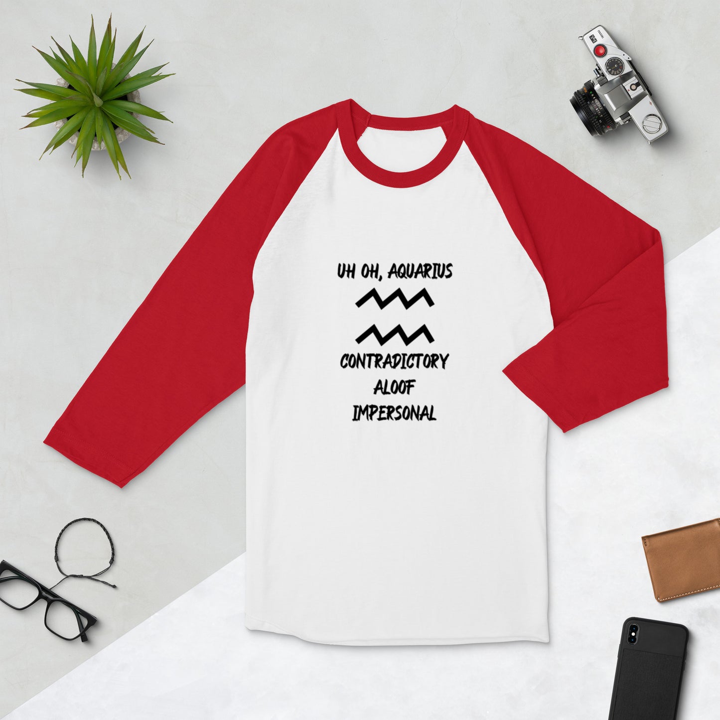 “Uh Oh, Aquarius” Unisex 3/4 Sleeve Raglan Shirt
