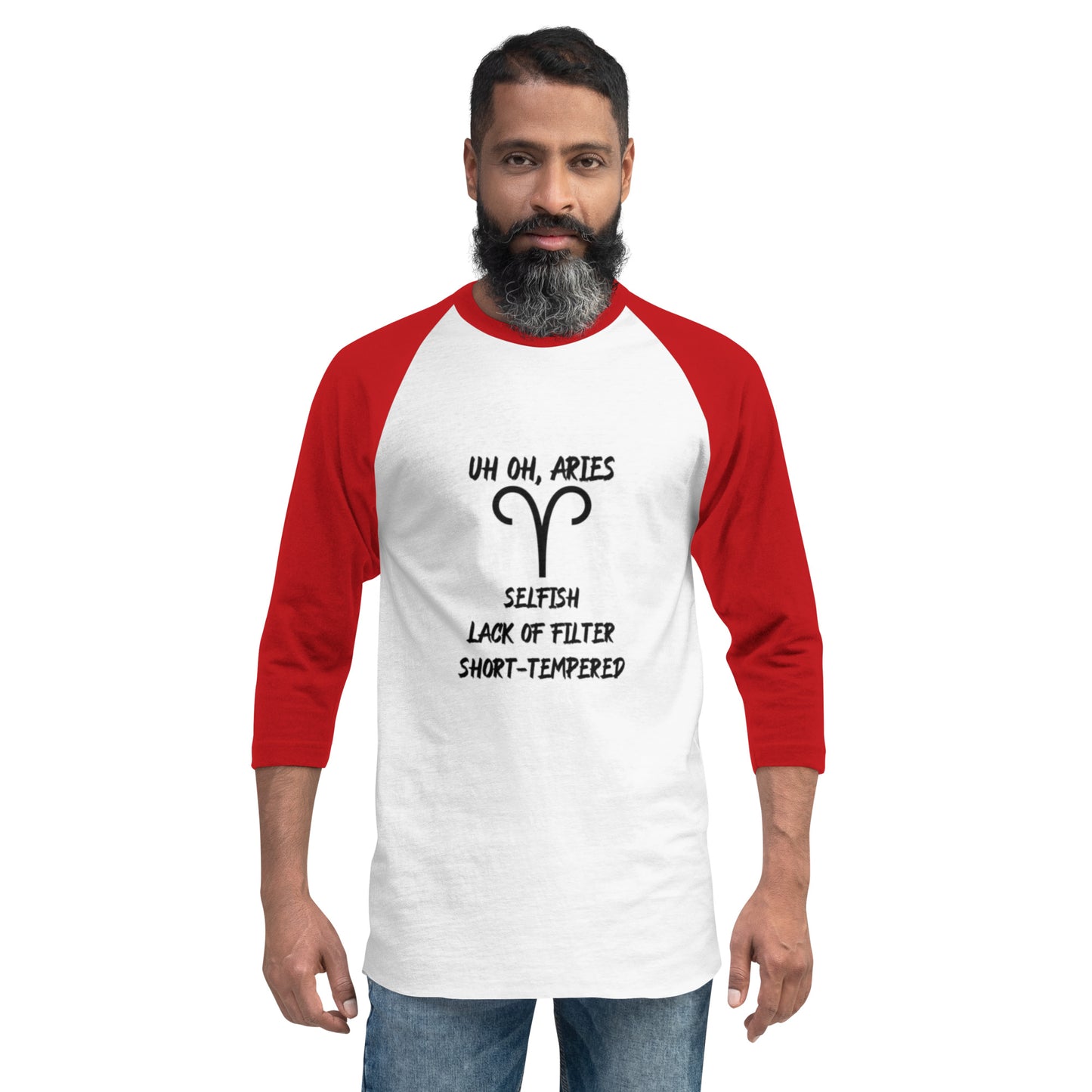 “Uh Oh, Aries” Unisex 3/4 Sleeve Raglan Shirt