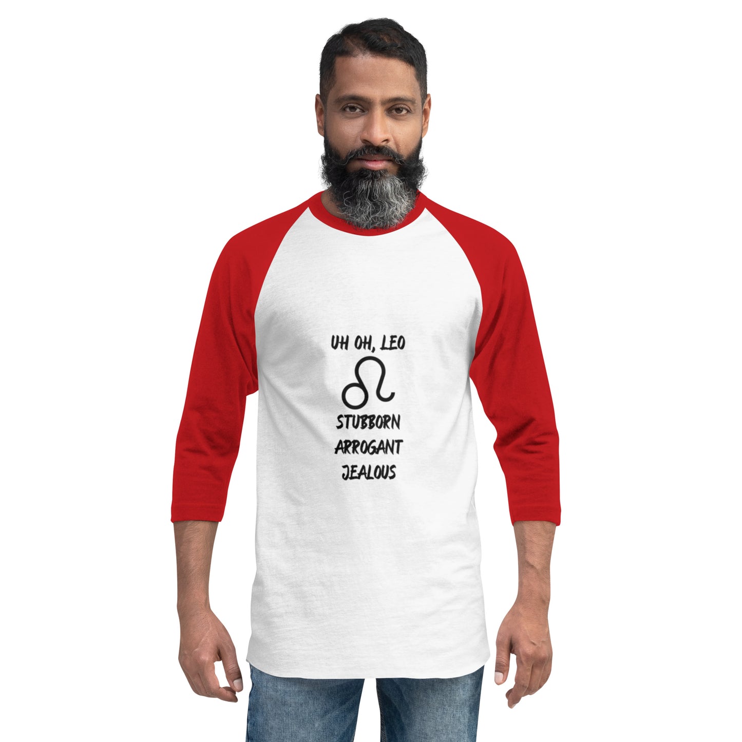 “Uh Oh, Leo” Unisex 3/4 Sleeve Raglan Shirt