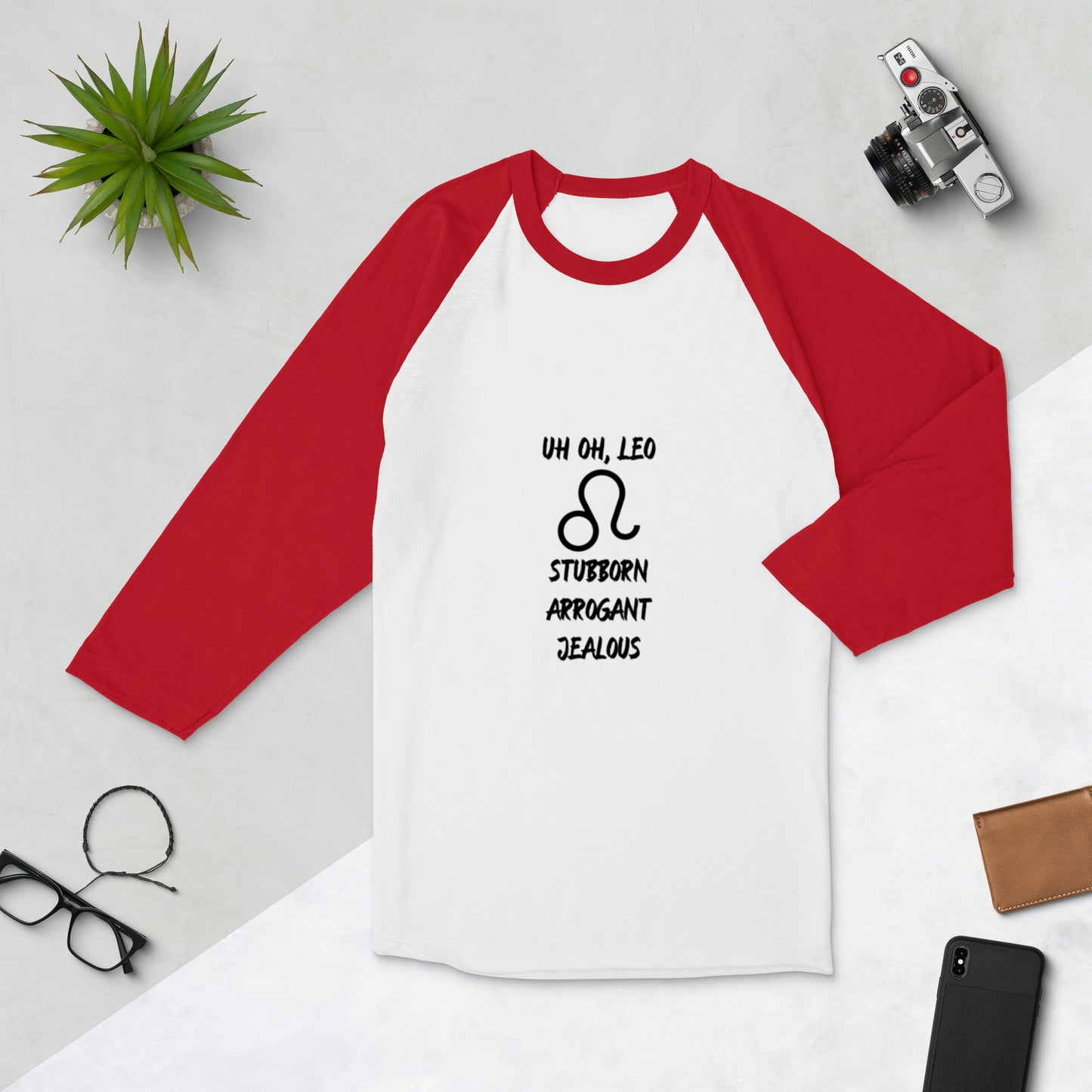 “Uh Oh, Leo” Unisex 3/4 Sleeve Raglan Shirt
