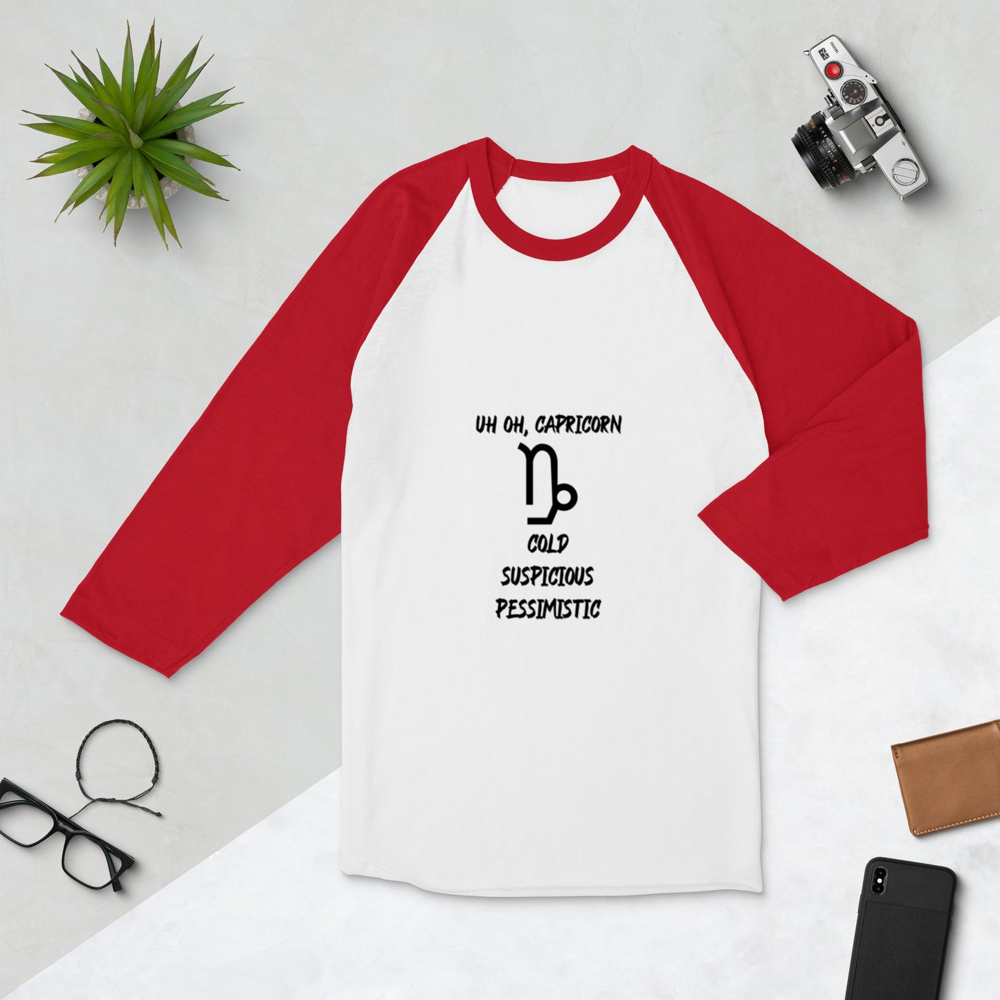 “Uh Oh, Capricorn” Unisex 3/4 Sleeve Raglan Shirt