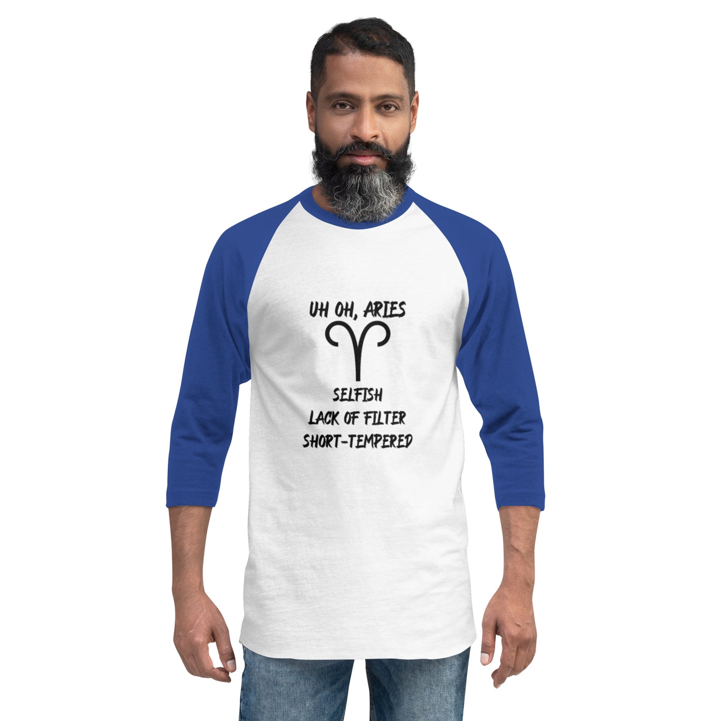 “Uh Oh, Aries” Unisex 3/4 Sleeve Raglan Shirt