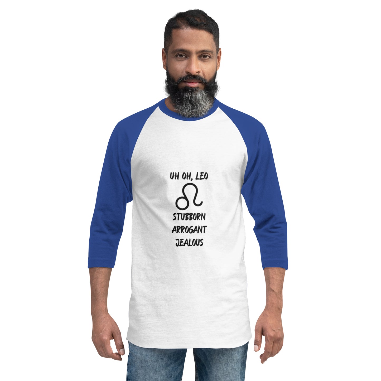 “Uh Oh, Leo” Unisex 3/4 Sleeve Raglan Shirt