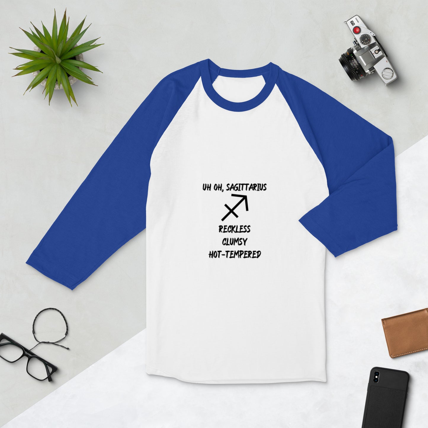 “Uh Oh, Sagittarius” Unisex 3/4 Sleeve Raglan Shirt