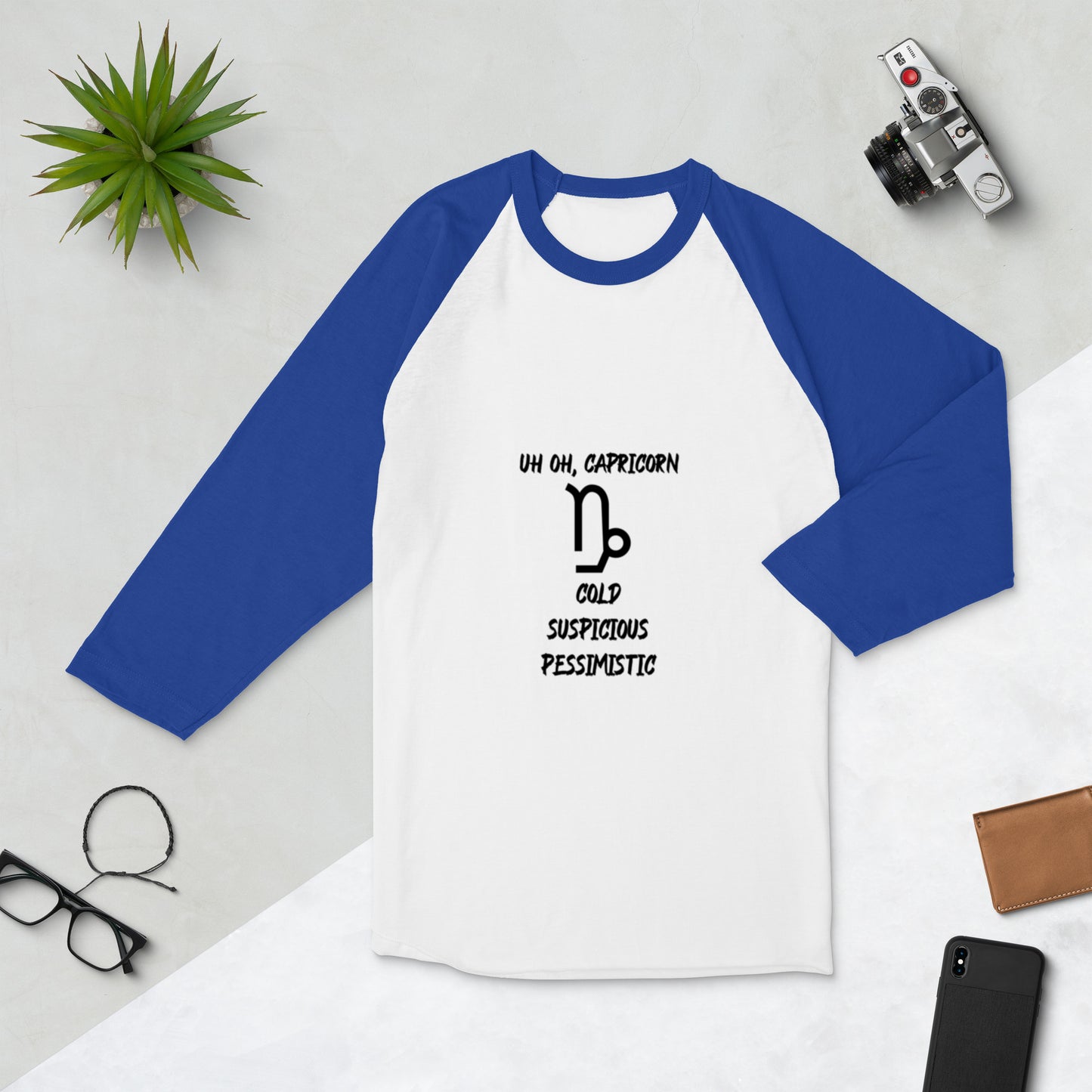 “Uh Oh, Capricorn” Unisex 3/4 Sleeve Raglan Shirt