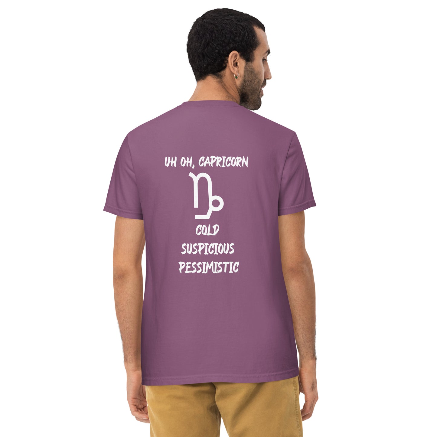 “Uh Oh, Capricorn” Unisex Garment-Dyed Pocket T-Shirt
