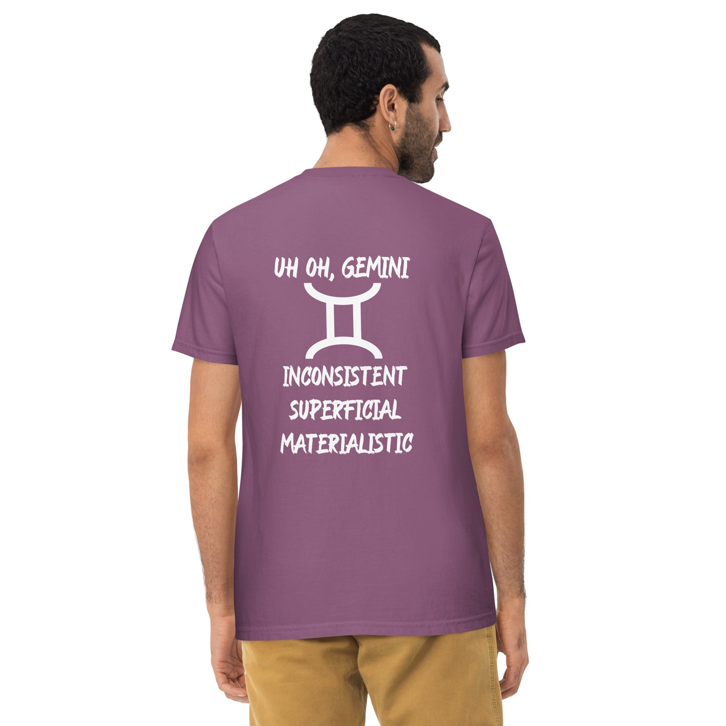 “Uh Oh, Gemini” Unisex Garment-Dyed Pocket T-Shirt