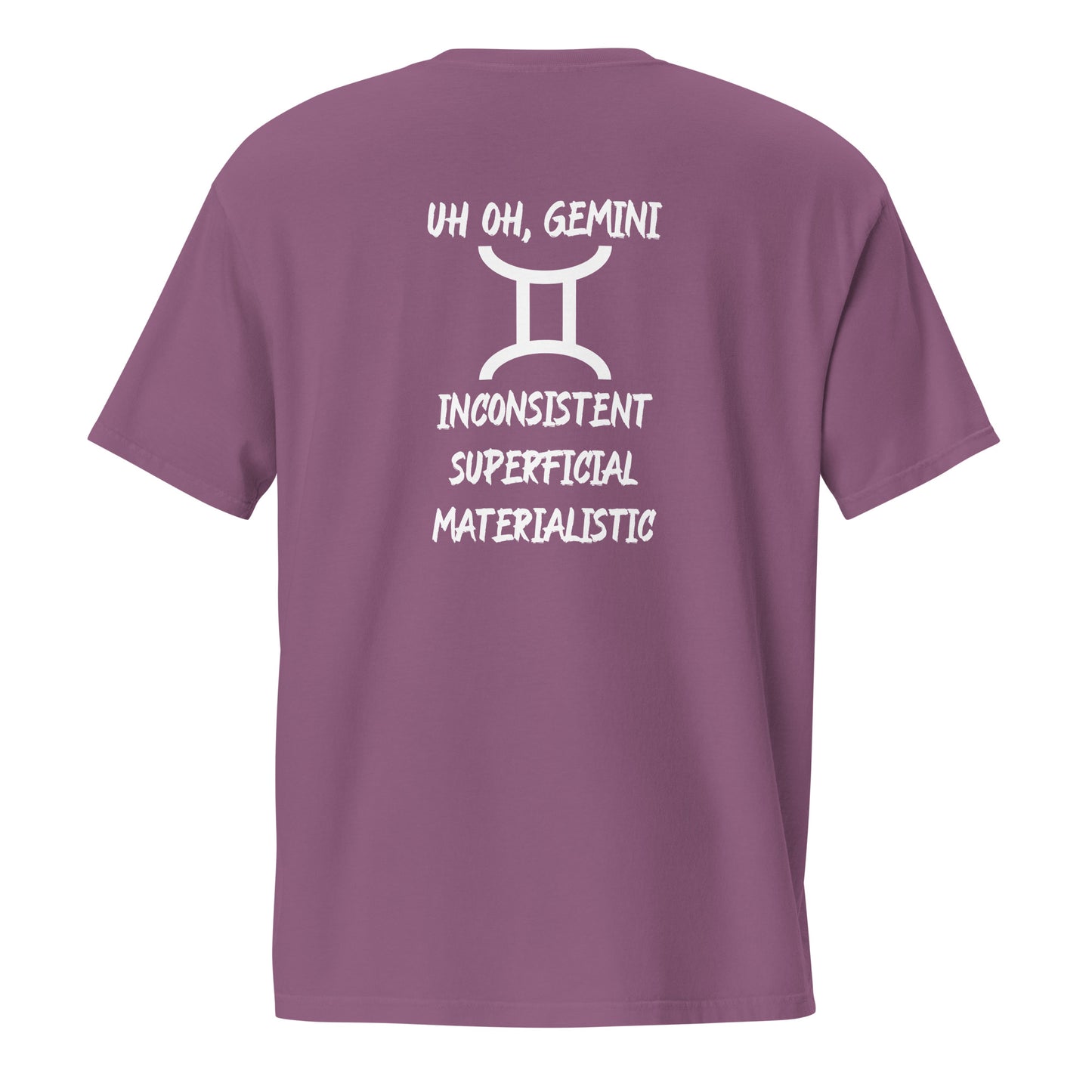 “Uh Oh, Gemini” Unisex Garment-Dyed Pocket T-Shirt