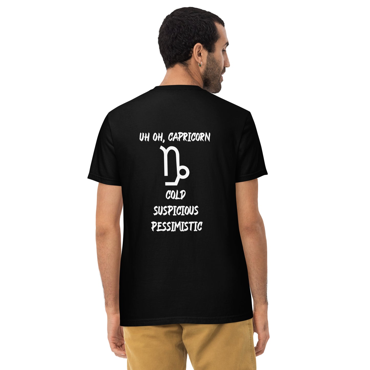 “Uh Oh, Capricorn” Unisex Garment-Dyed Pocket T-Shirt