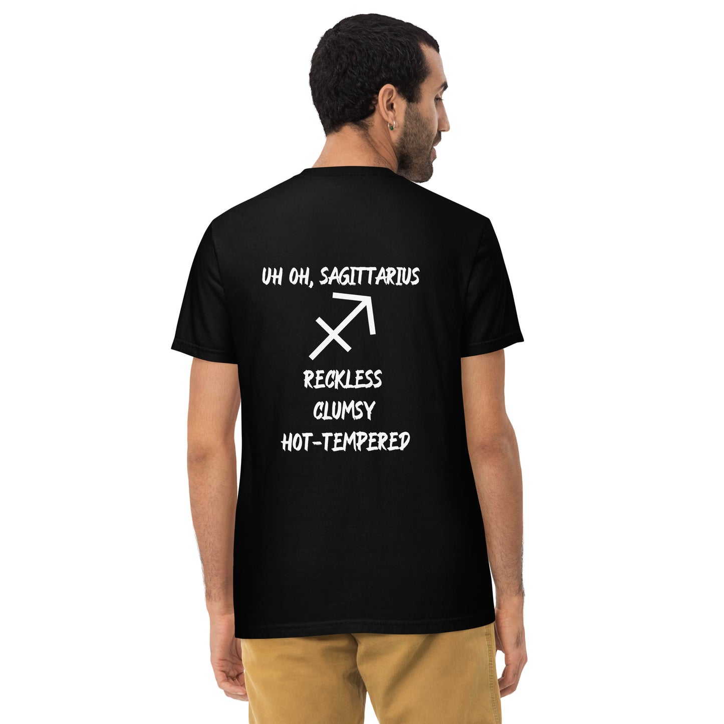 “Uh Oh, Sagittarius” Unisex Garment-Dyed Pocket T-Shirt