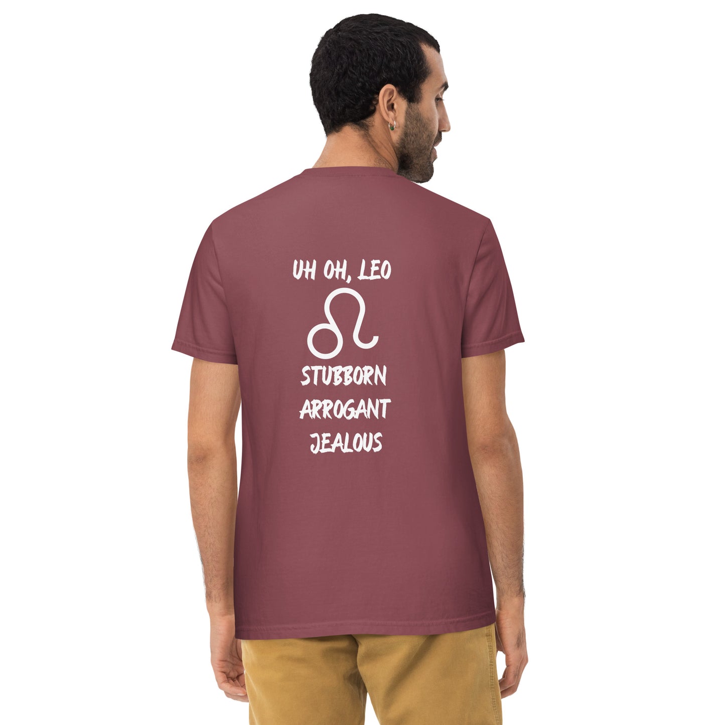 “Uh Oh, Leo” Unisex Garment-Dyed Pocket T-Shirt
