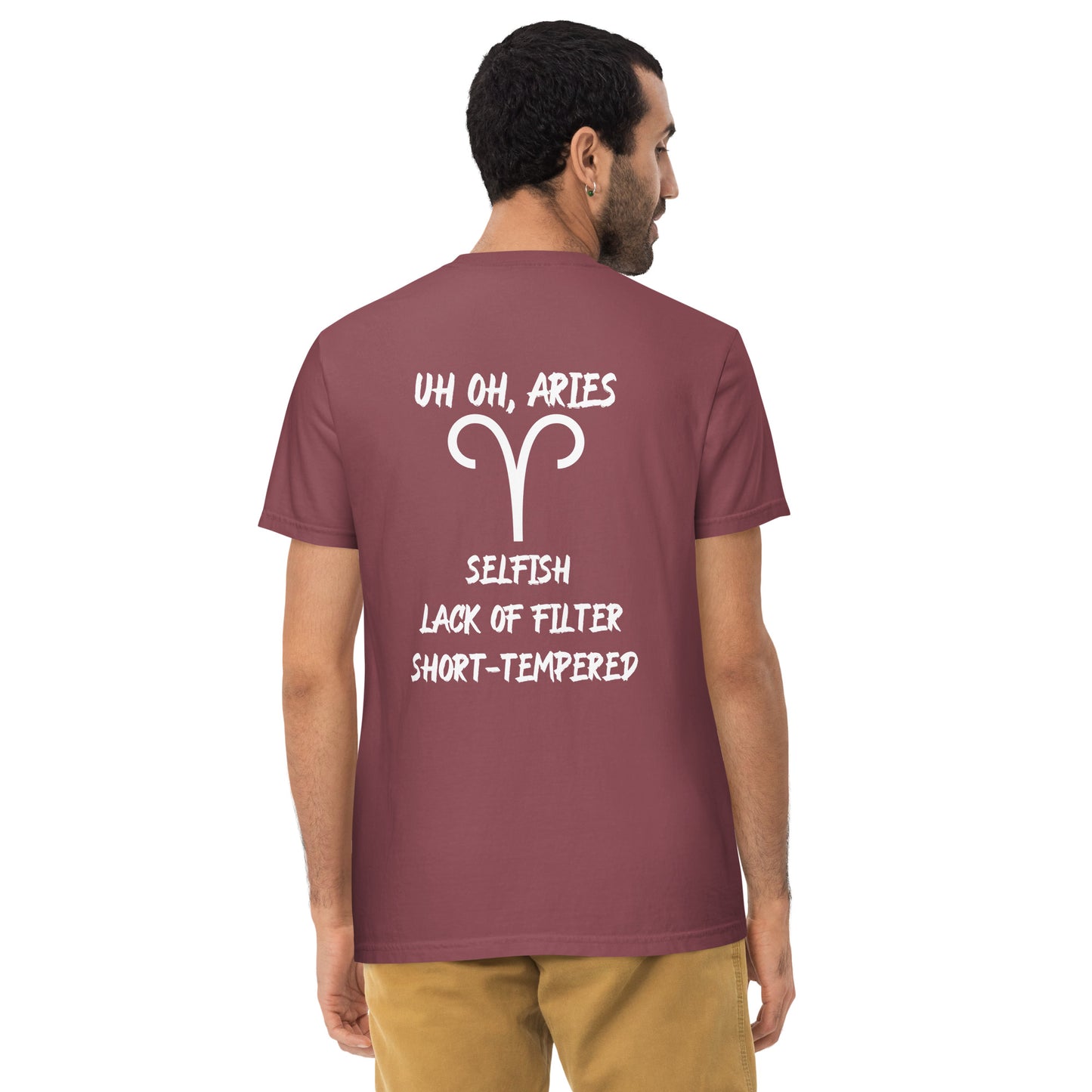 “Uh Oh, Aries” Unisex Garment-Dyed Pocket T-Shirt