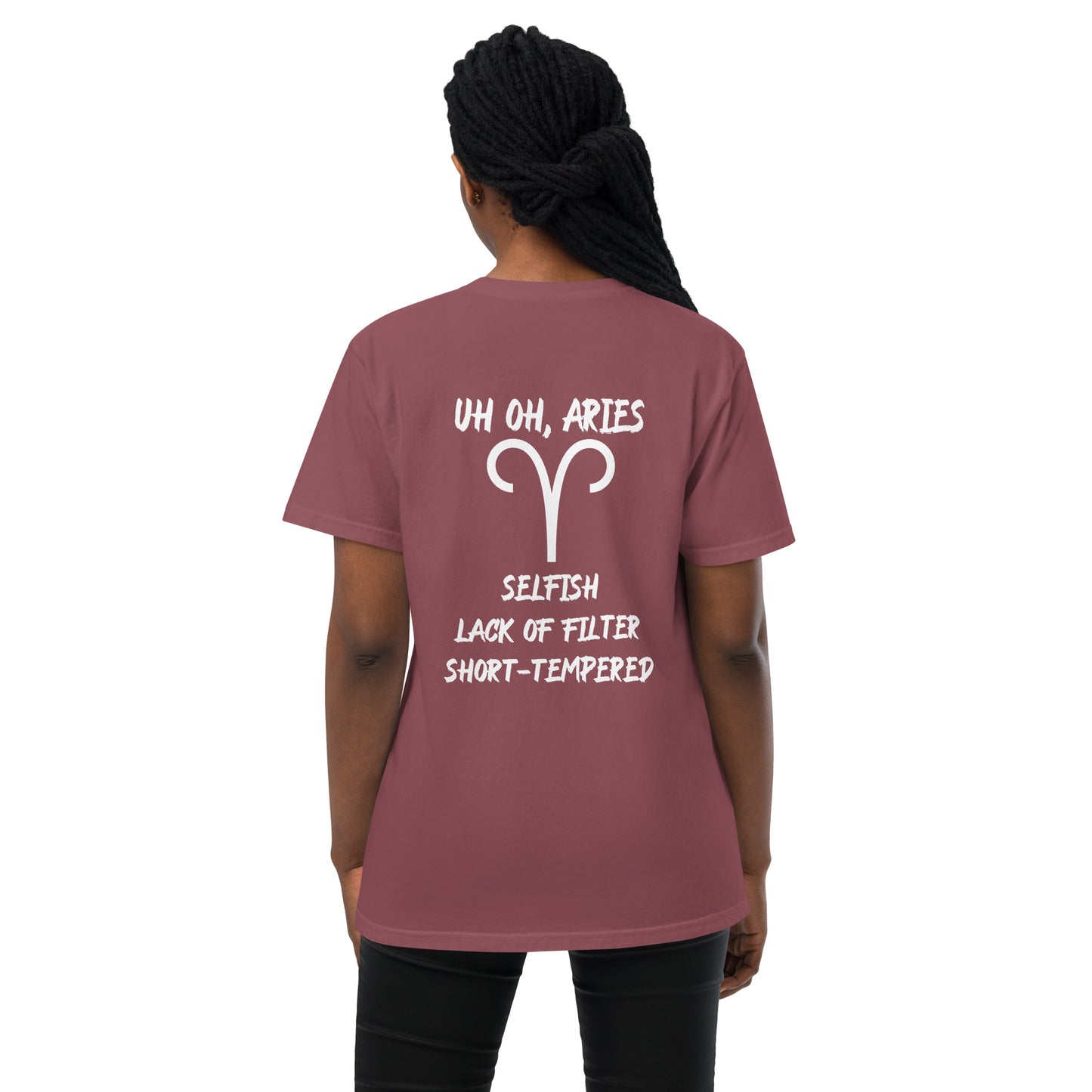 “Uh Oh, Aries” Unisex Garment-Dyed Pocket T-Shirt