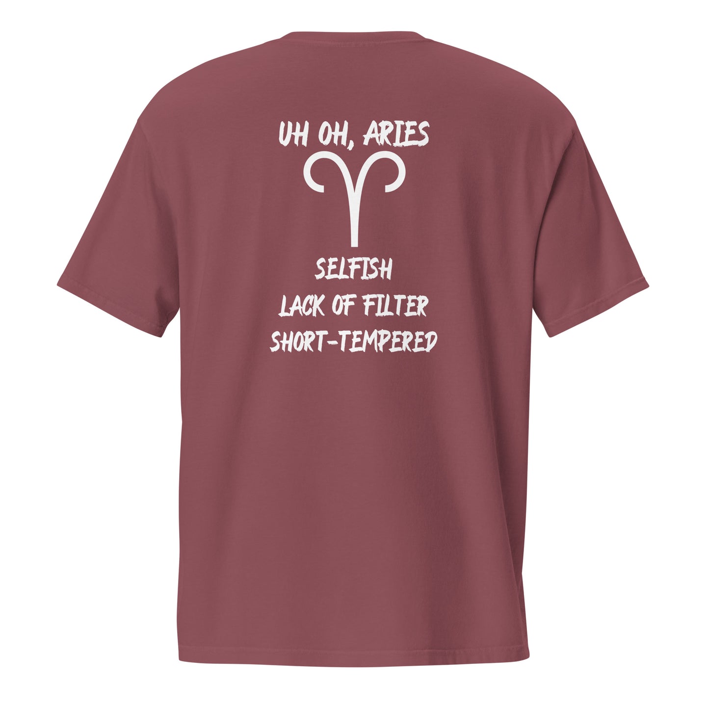 “Uh Oh, Aries” Unisex Garment-Dyed Pocket T-Shirt