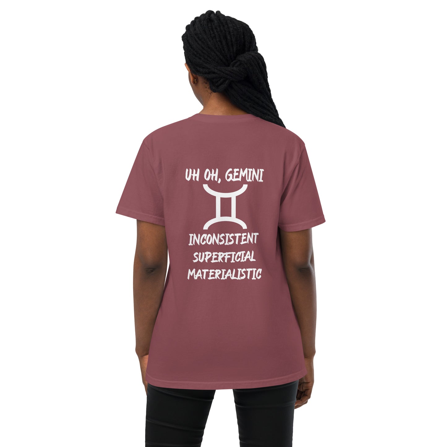 “Uh Oh, Gemini” Unisex Garment-Dyed Pocket T-Shirt