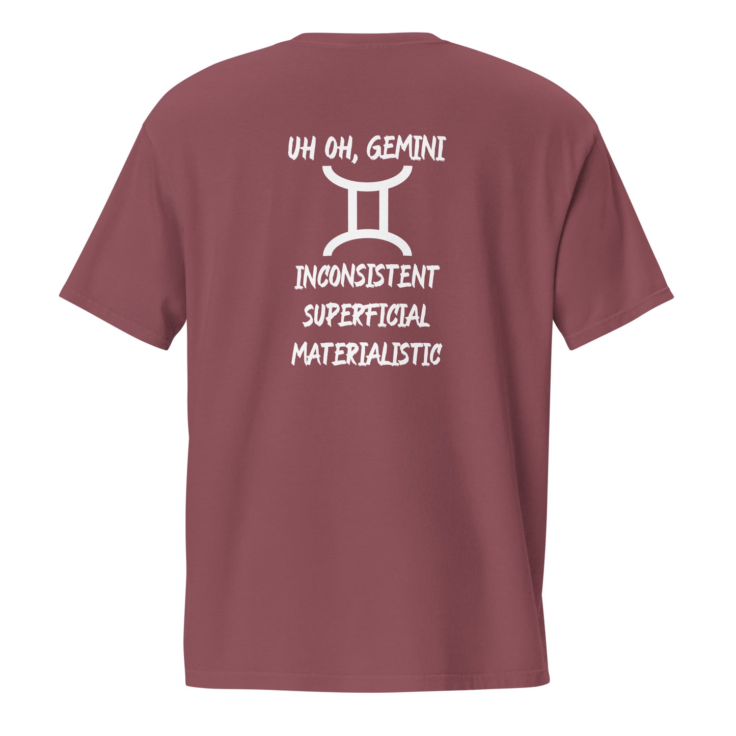 “Uh Oh, Gemini” Unisex Garment-Dyed Pocket T-Shirt