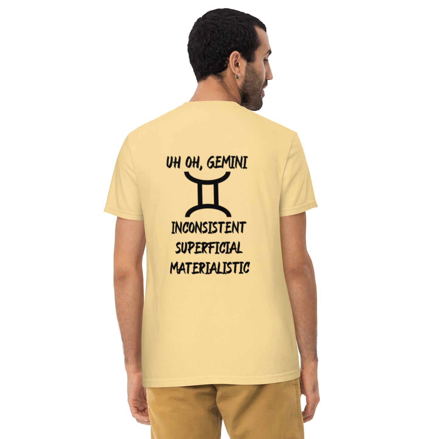“Uh Oh, Gemini” Unisex Garment-Dyed Pocket T-Shirt