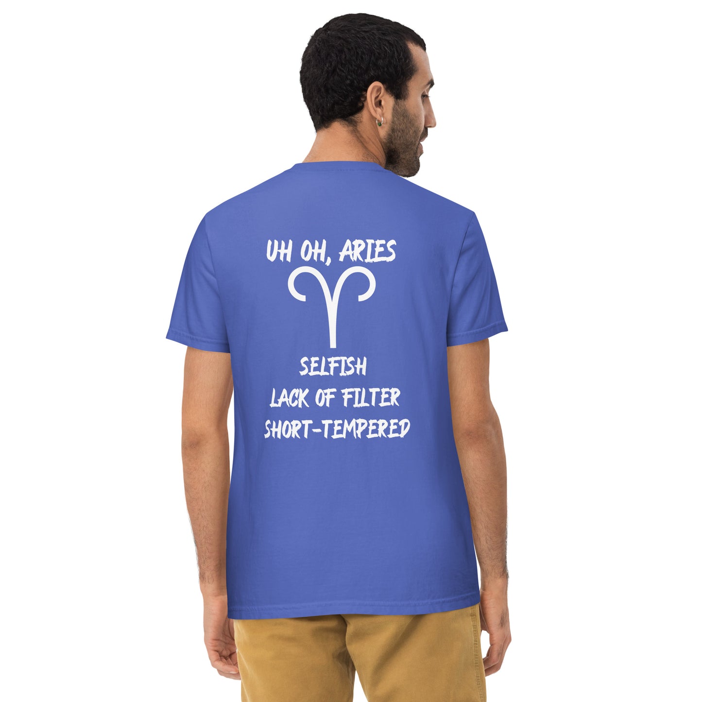 “Uh Oh, Aries” Unisex Garment-Dyed Pocket T-Shirt