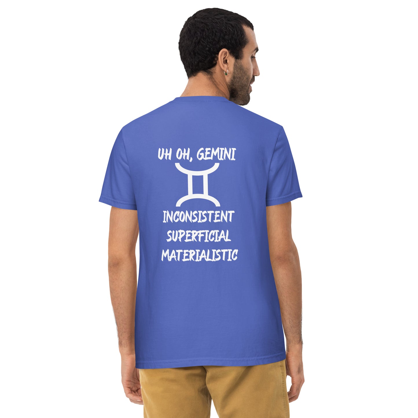 “Uh Oh, Gemini” Unisex Garment-Dyed Pocket T-Shirt
