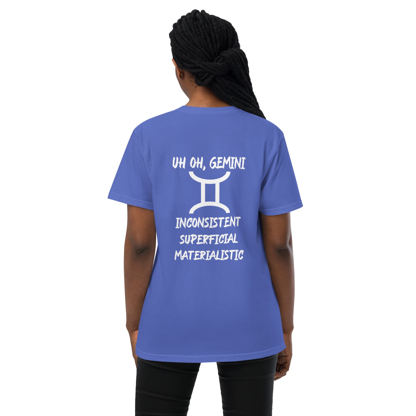 “Uh Oh, Gemini” Unisex Garment-Dyed Pocket T-Shirt