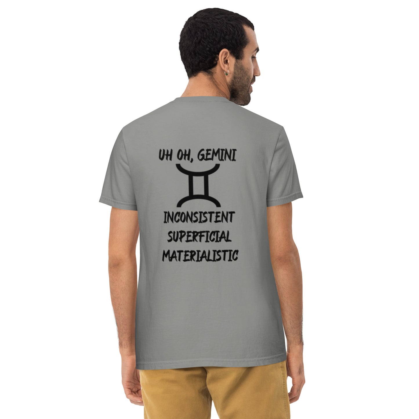 “Uh Oh, Gemini” Unisex Garment-Dyed Pocket T-Shirt