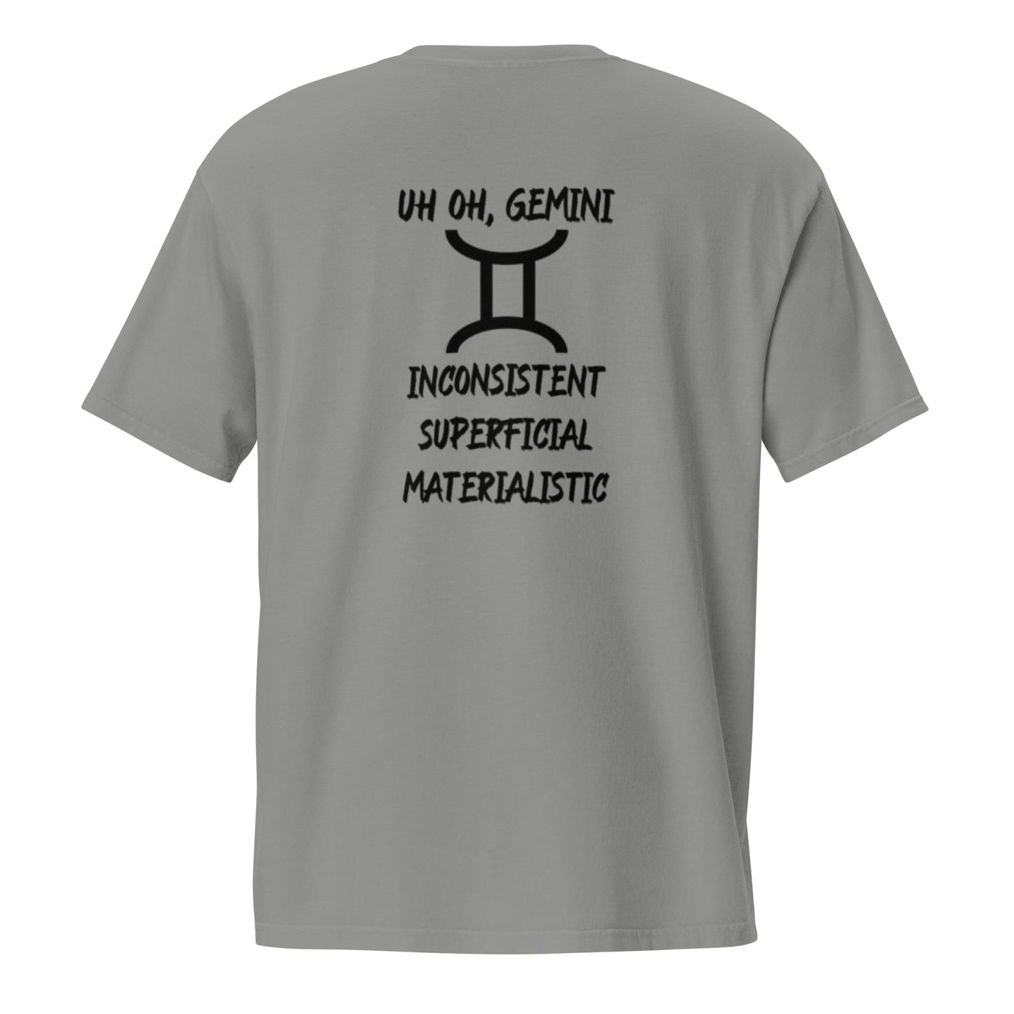 “Uh Oh, Gemini” Unisex Garment-Dyed Pocket T-Shirt