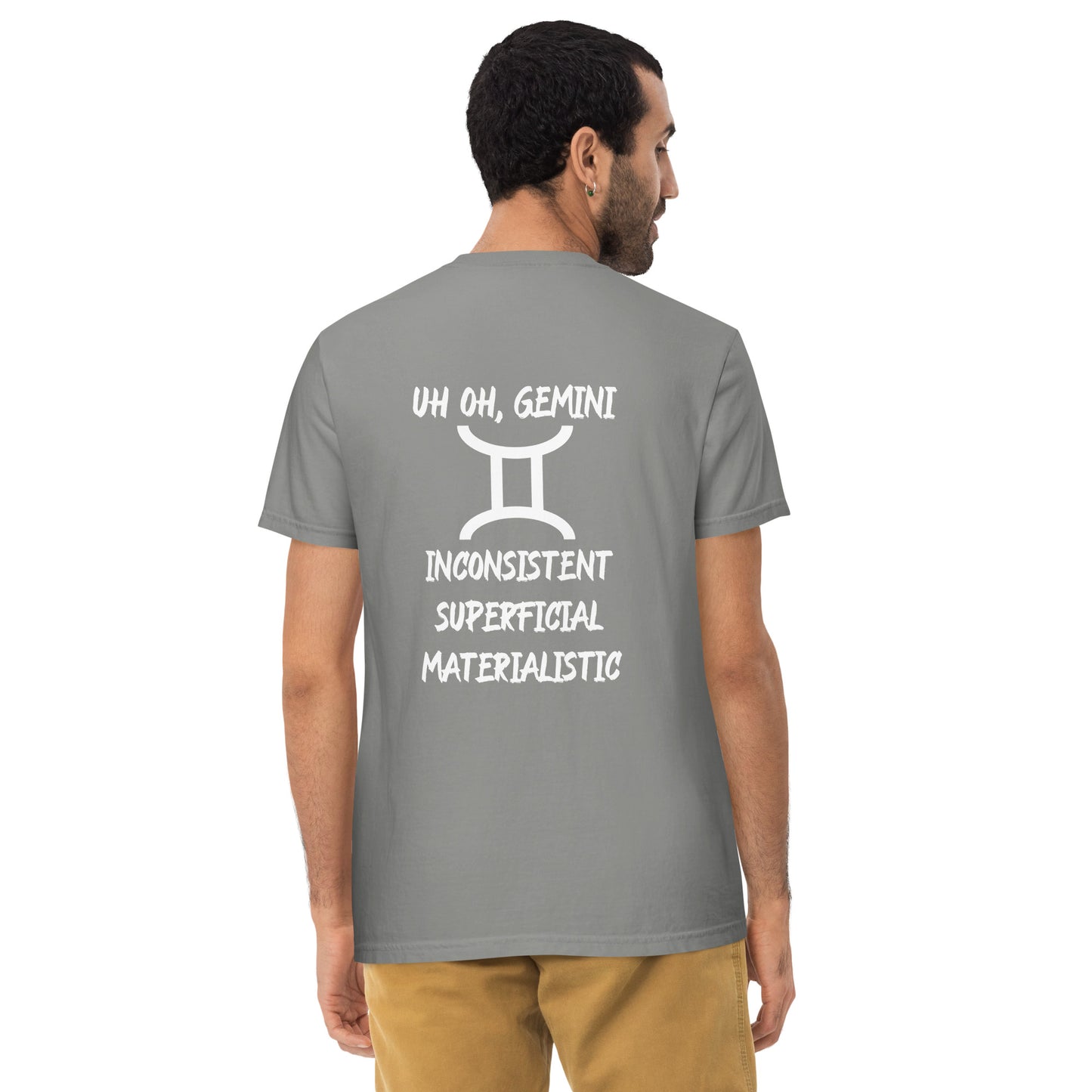 “Uh Oh, Gemini” Unisex Garment-Dyed Pocket T-Shirt