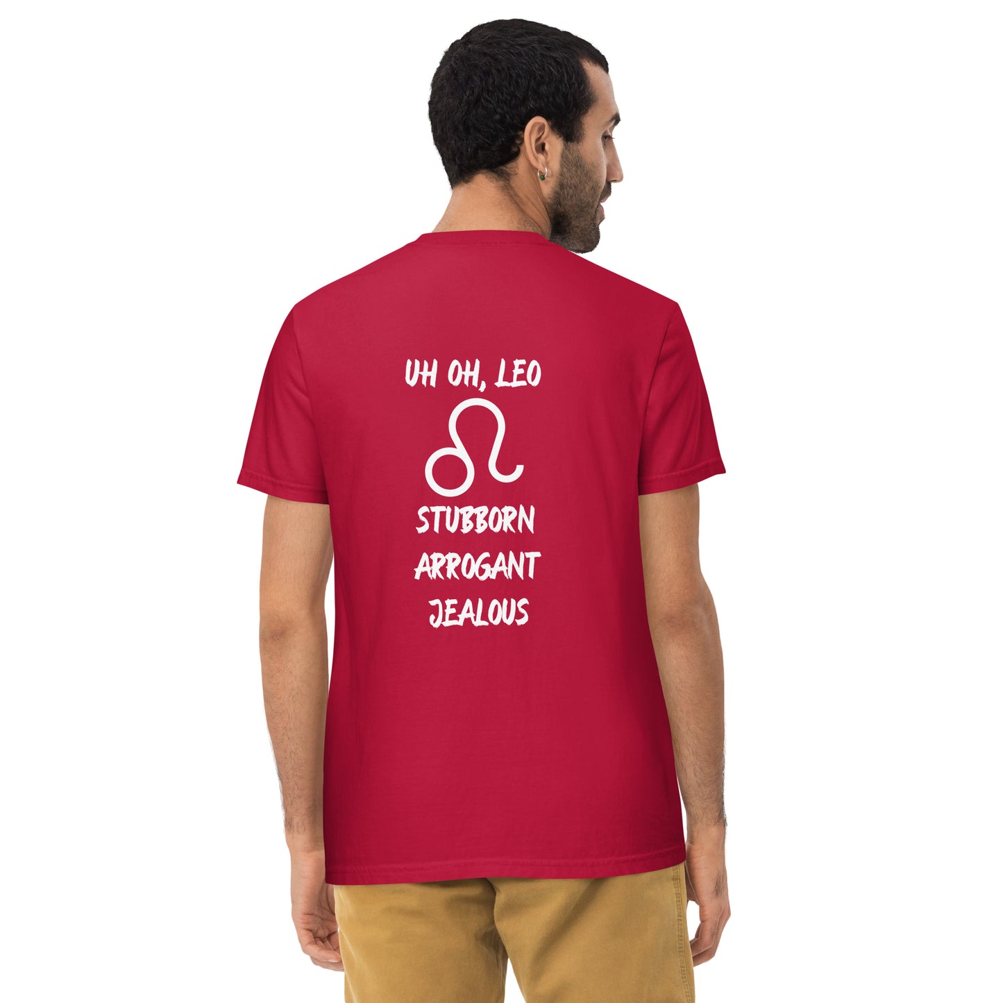 “Uh Oh, Leo” Unisex Garment-Dyed Pocket T-Shirt