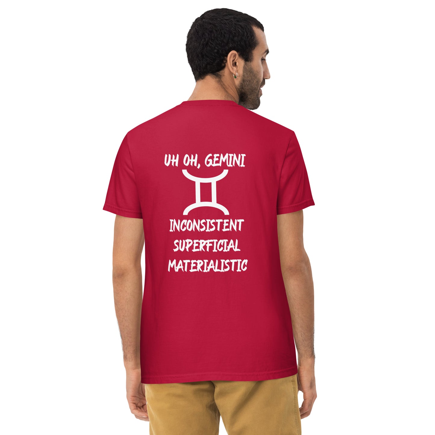 “Uh Oh, Gemini” Unisex Garment-Dyed Pocket T-Shirt