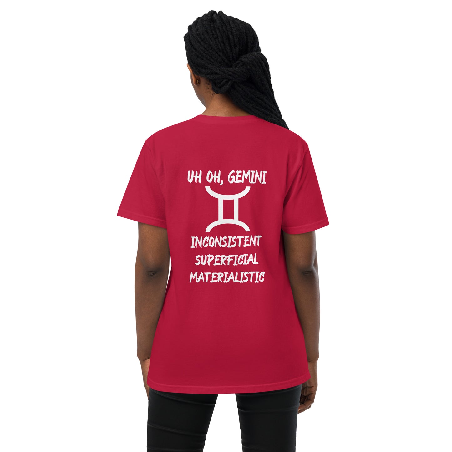 “Uh Oh, Gemini” Unisex Garment-Dyed Pocket T-Shirt