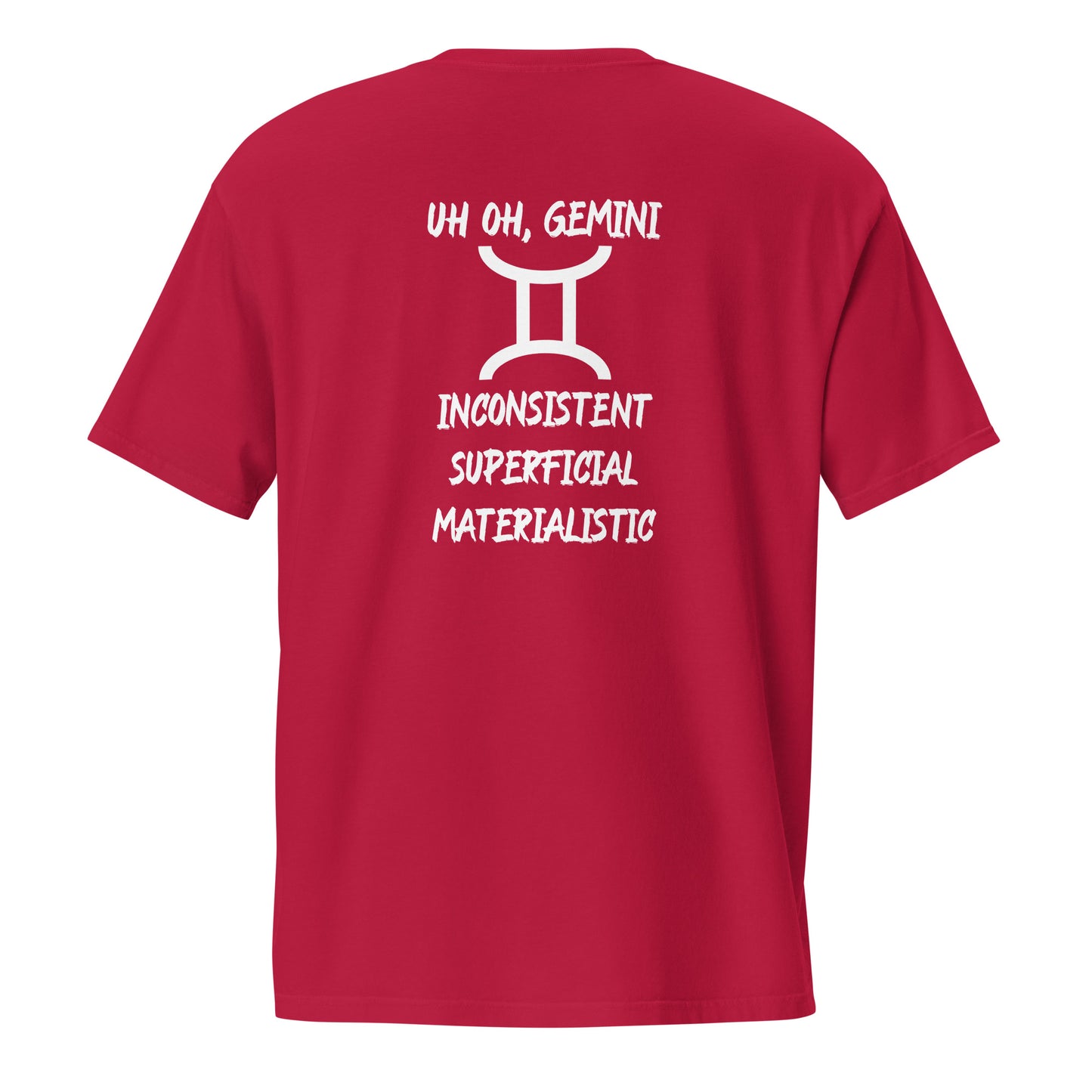 “Uh Oh, Gemini” Unisex Garment-Dyed Pocket T-Shirt