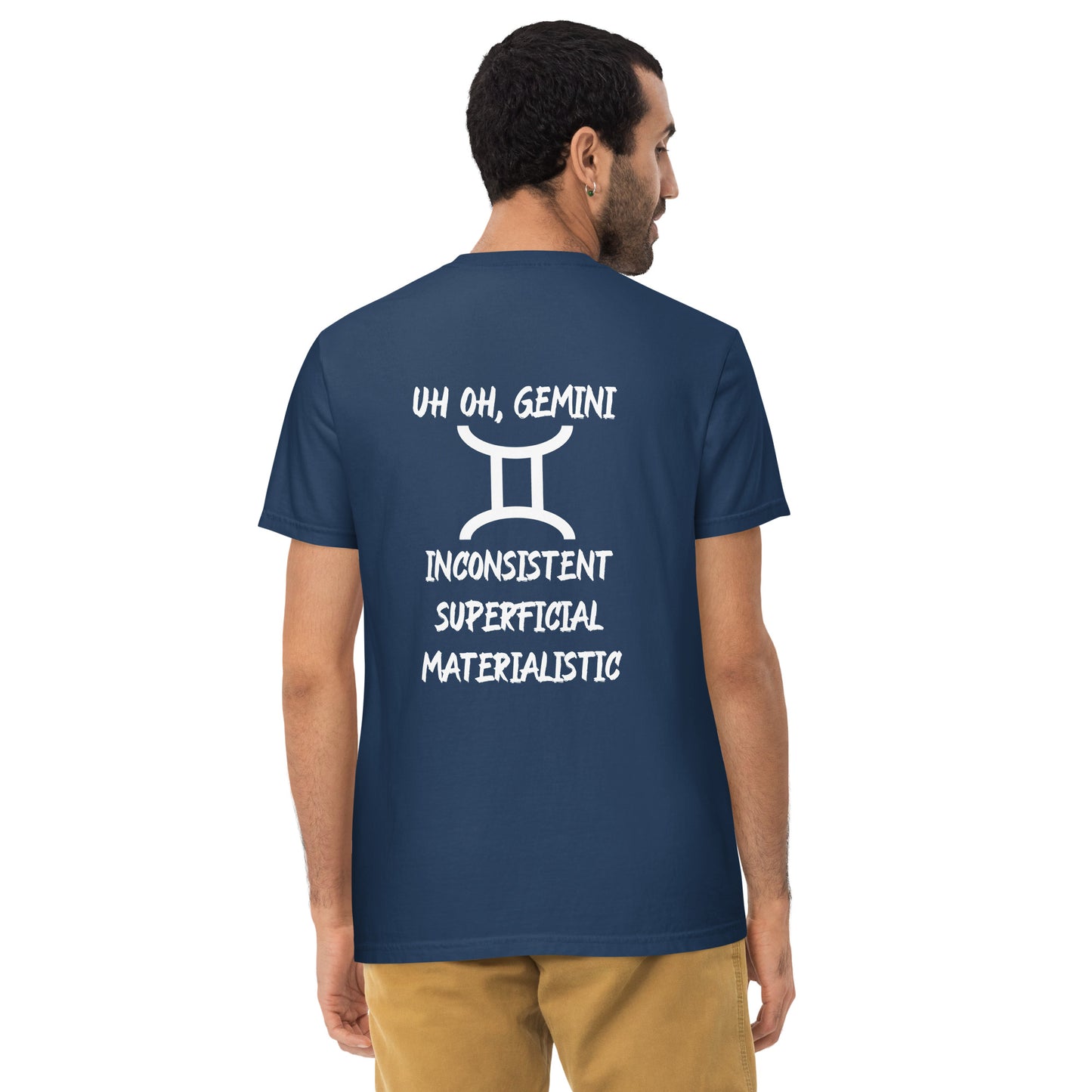 “Uh Oh, Gemini” Unisex Garment-Dyed Pocket T-Shirt