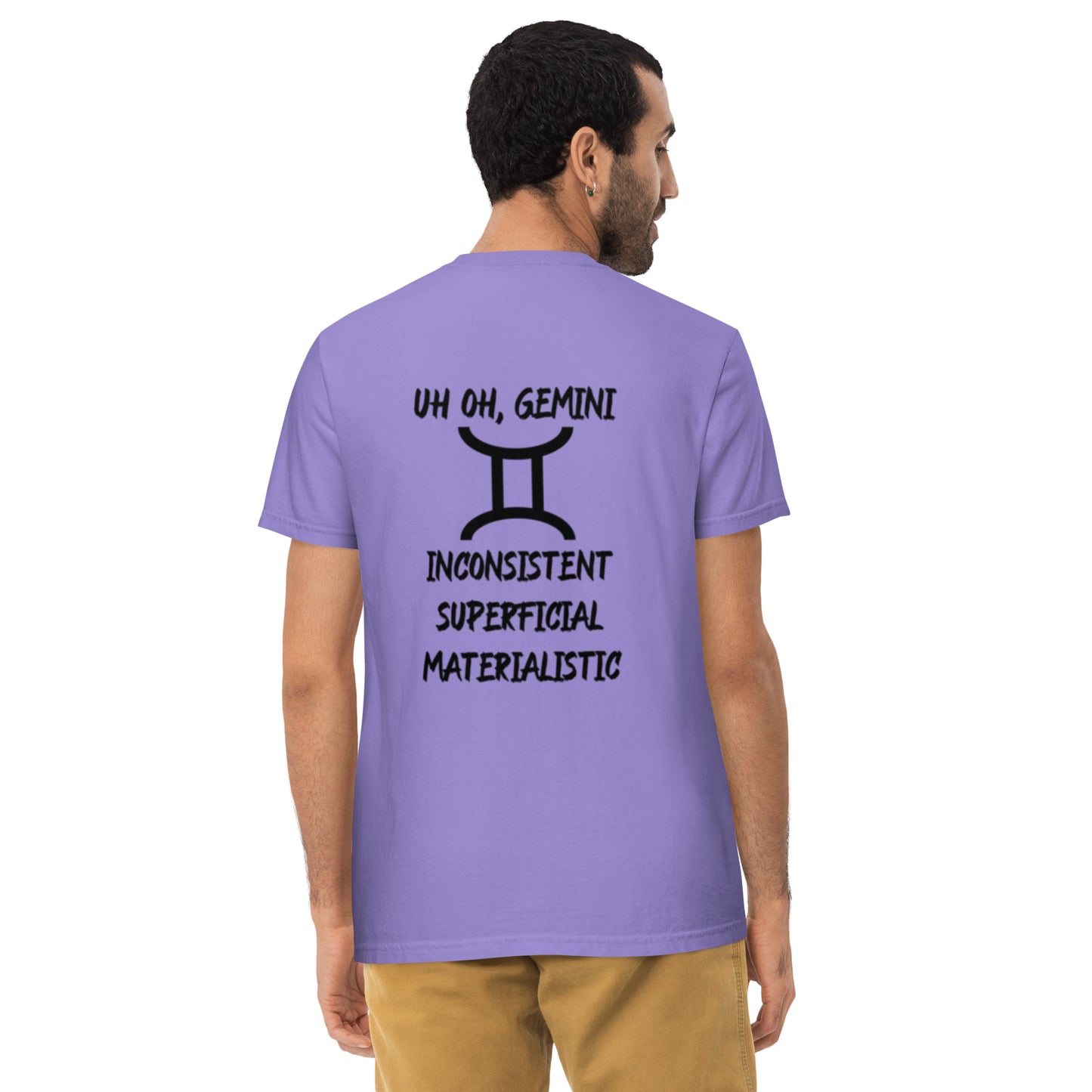 “Uh Oh, Gemini” Unisex Garment-Dyed Pocket T-Shirt
