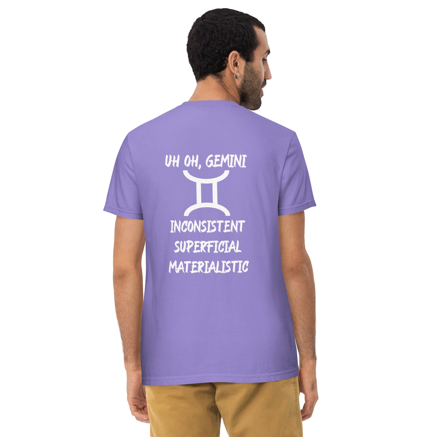 “Uh Oh, Gemini” Unisex Garment-Dyed Pocket T-Shirt
