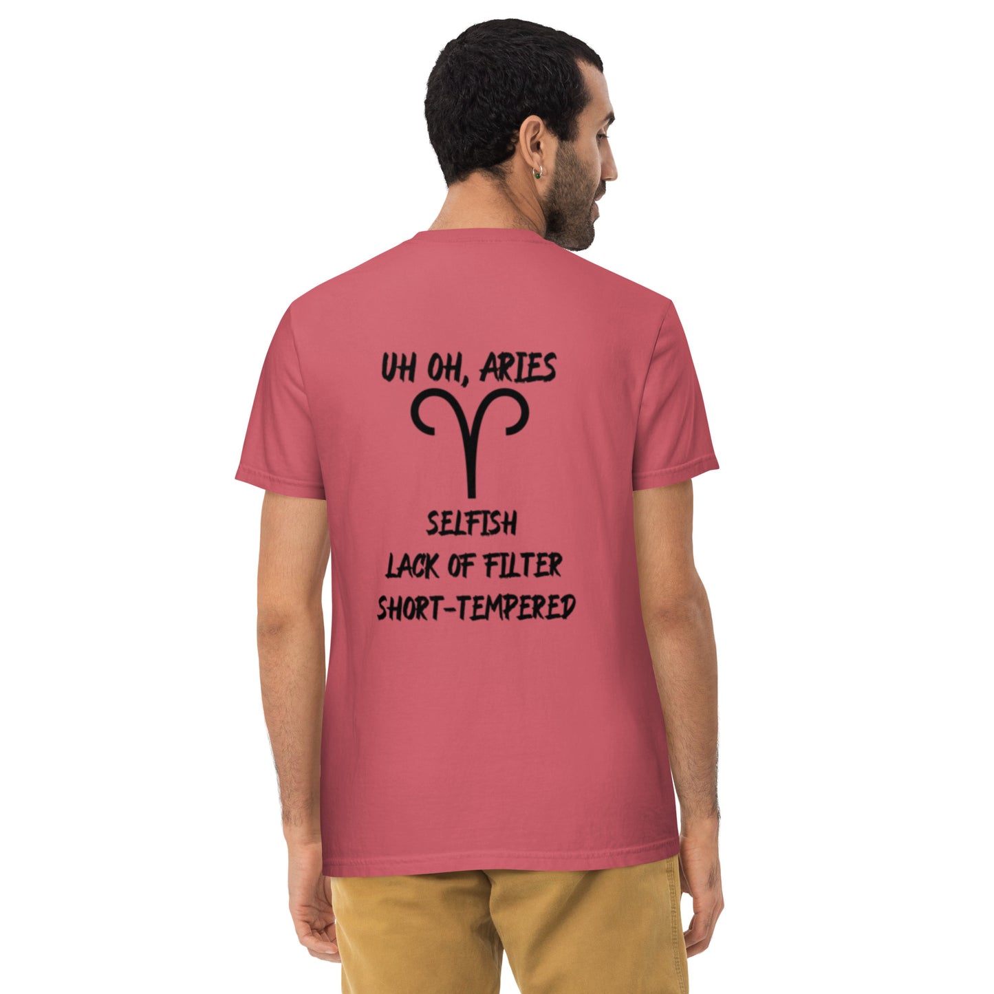 “Uh Oh, Aries” Unisex Garment-Dyed Pocket T-Shirt