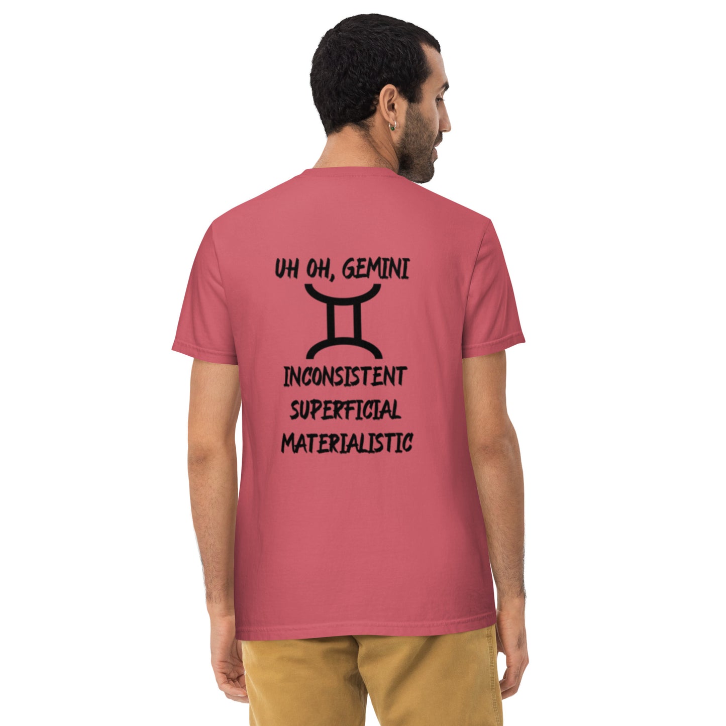 “Uh Oh, Gemini” Unisex Garment-Dyed Pocket T-Shirt
