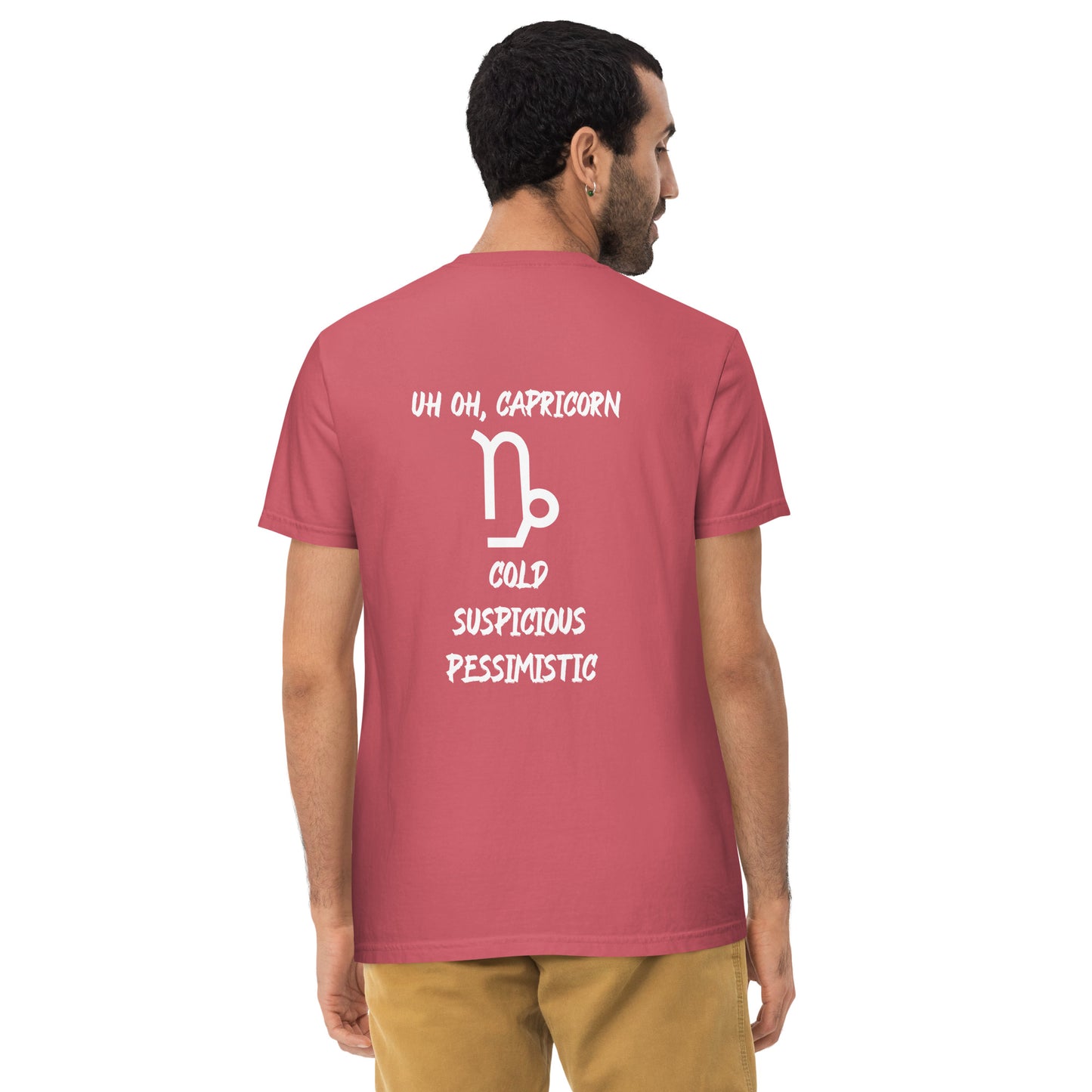 “Uh Oh, Capricorn” Unisex Garment-Dyed Pocket T-Shirt