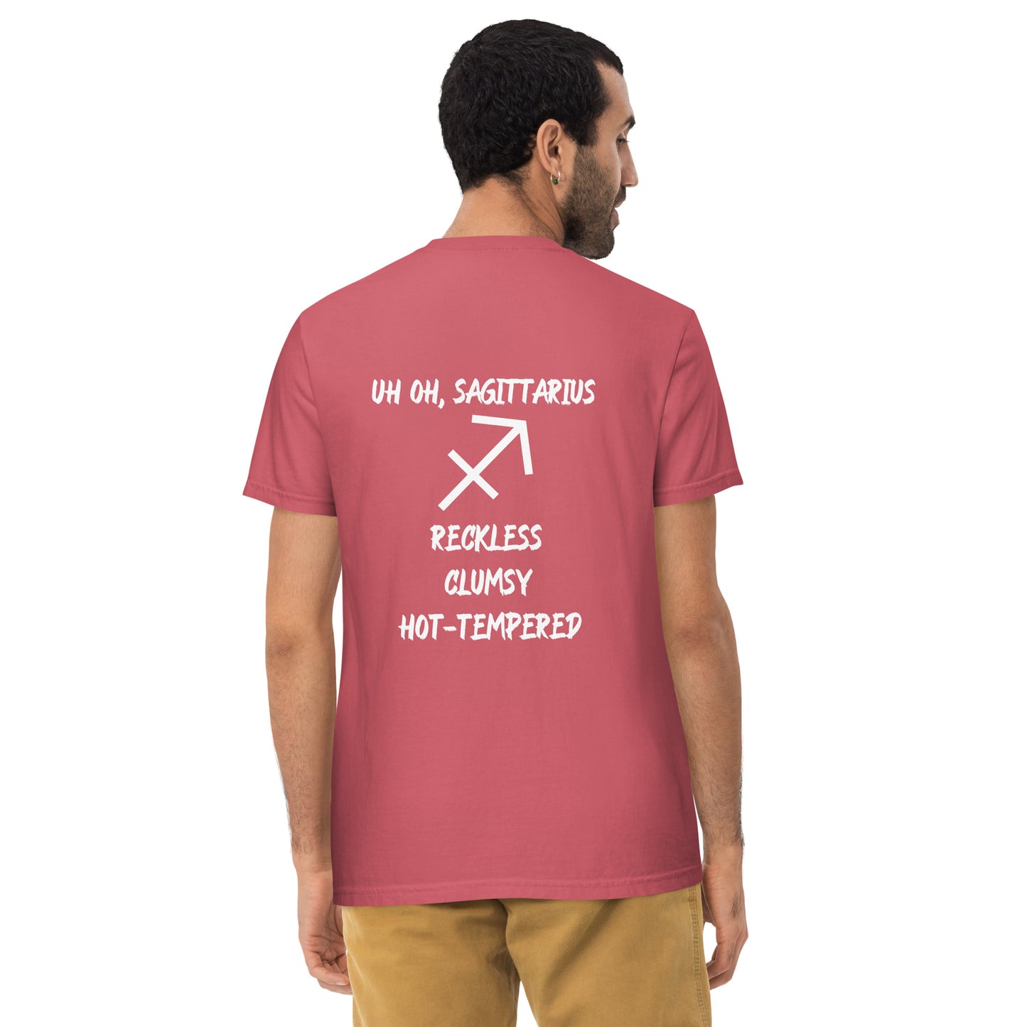 “Uh Oh, Sagittarius” Unisex Garment-Dyed Pocket T-Shirt