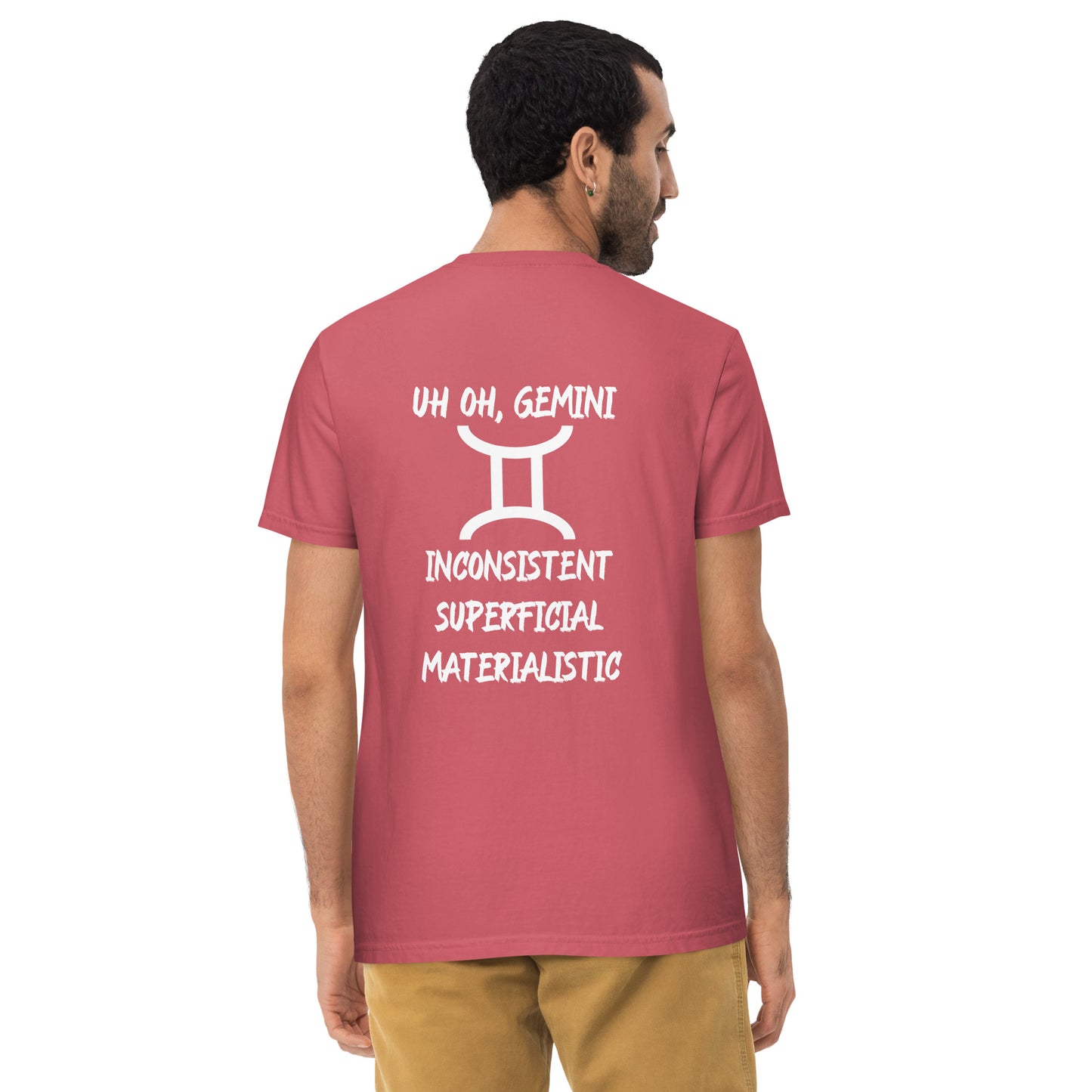 “Uh Oh, Gemini” Unisex Garment-Dyed Pocket T-Shirt