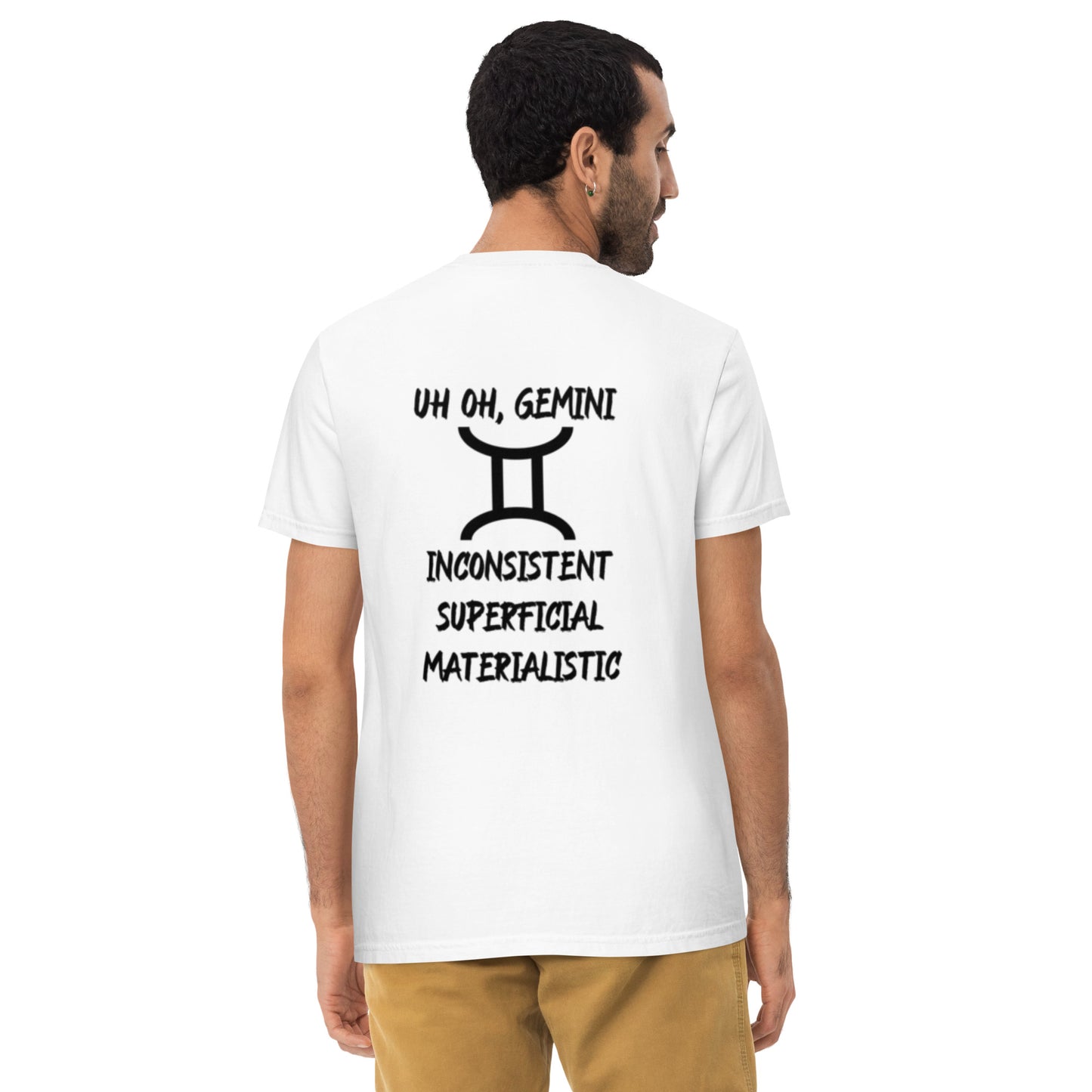 “Uh Oh, Gemini” Unisex Garment-Dyed Pocket T-Shirt