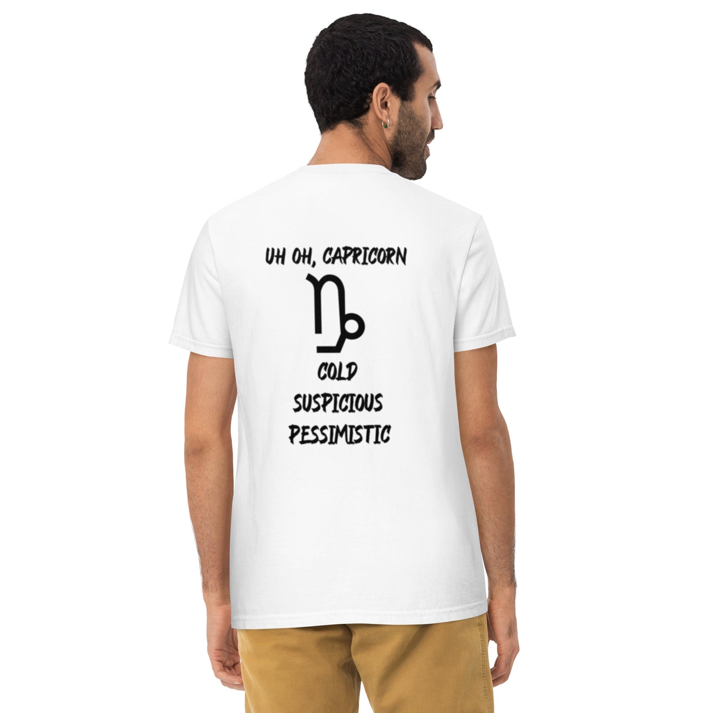 “Uh Oh, Capricorn” Unisex Garment-Dyed Pocket T-Shirt